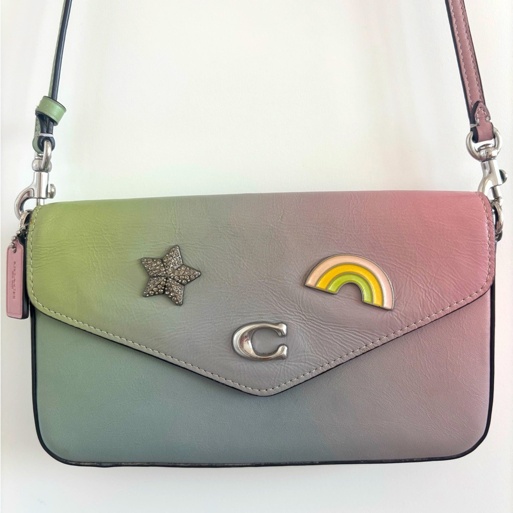 Coach Rainbow Ombre Leather Crossbody Bag with Star & Rainbow Pins